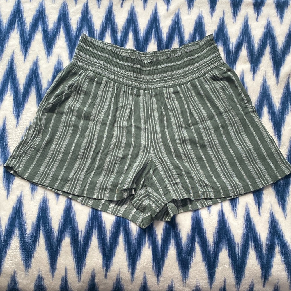 Kingston Grey - Green Striped Boho Shorts